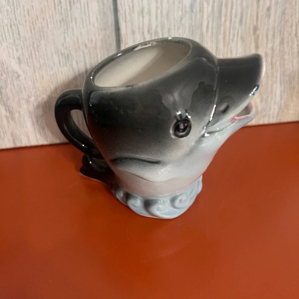 Vintage Normanton Ceramic Dolphin Creamer Pitcher Gray White Nautical Souvenir